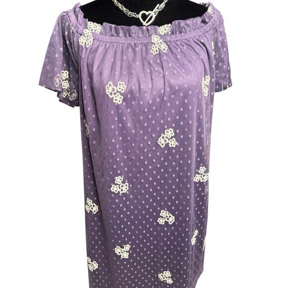 Miami floral polka dot mesh dress purple white off shoulder size M Y2K Coquette - Picture 2 of 5